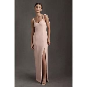 Anthropologie BHLDN Antonia Georgette Dress blush pink maxi gown size 12